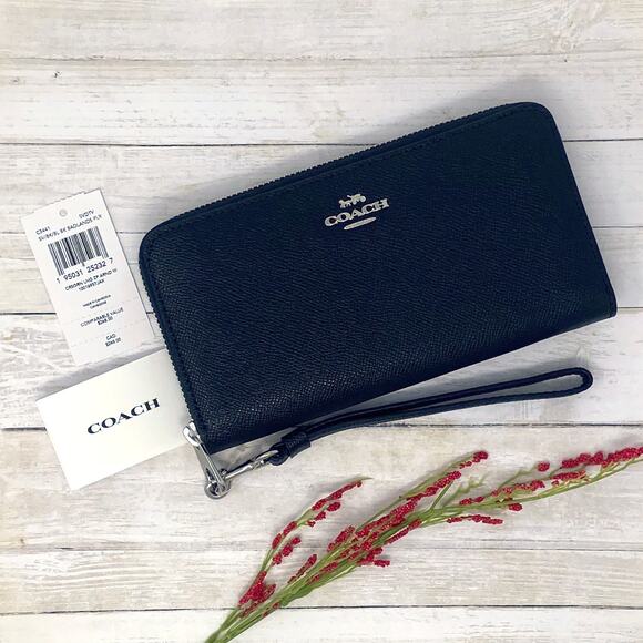 Coach Long Zip Around Wallet in Silver/Black Leather C3441 - Picture 4 of 5